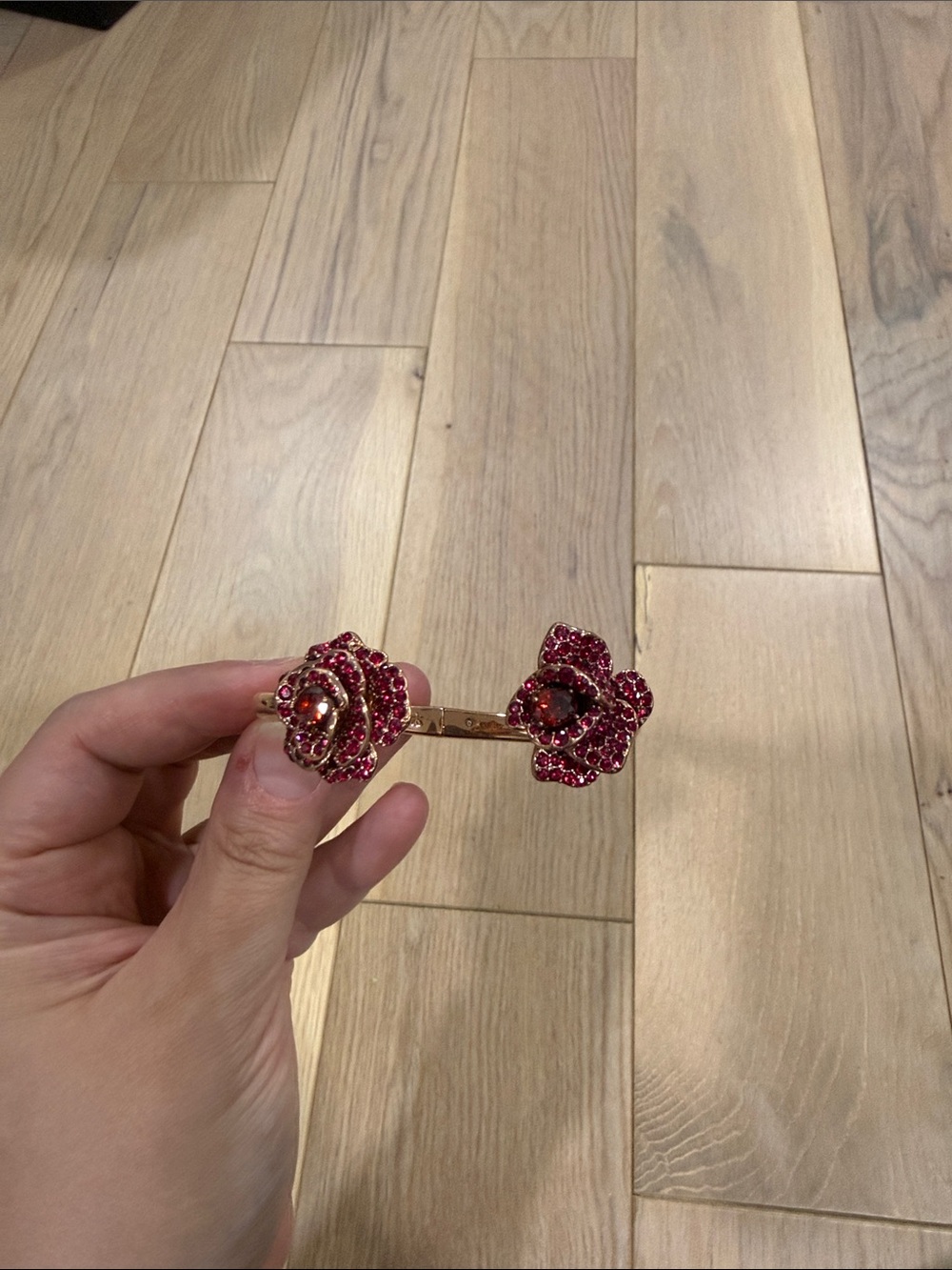 kate spade Gold-Tone Bracelet with Red Crystal Floral Ends